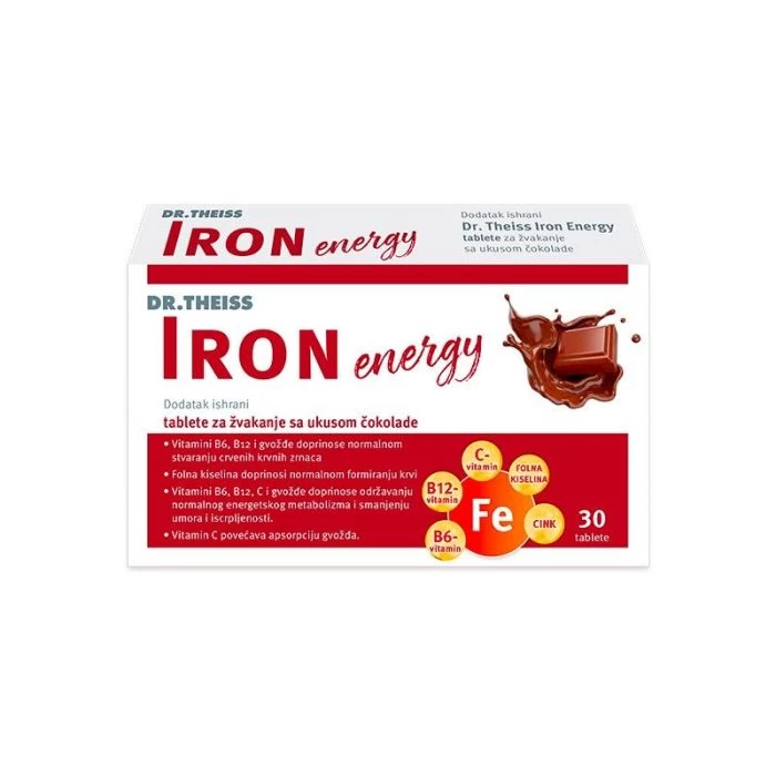 Dr Theiss Iron energy tablete za žvakanje sa ukusom čokolade 30 tableta
